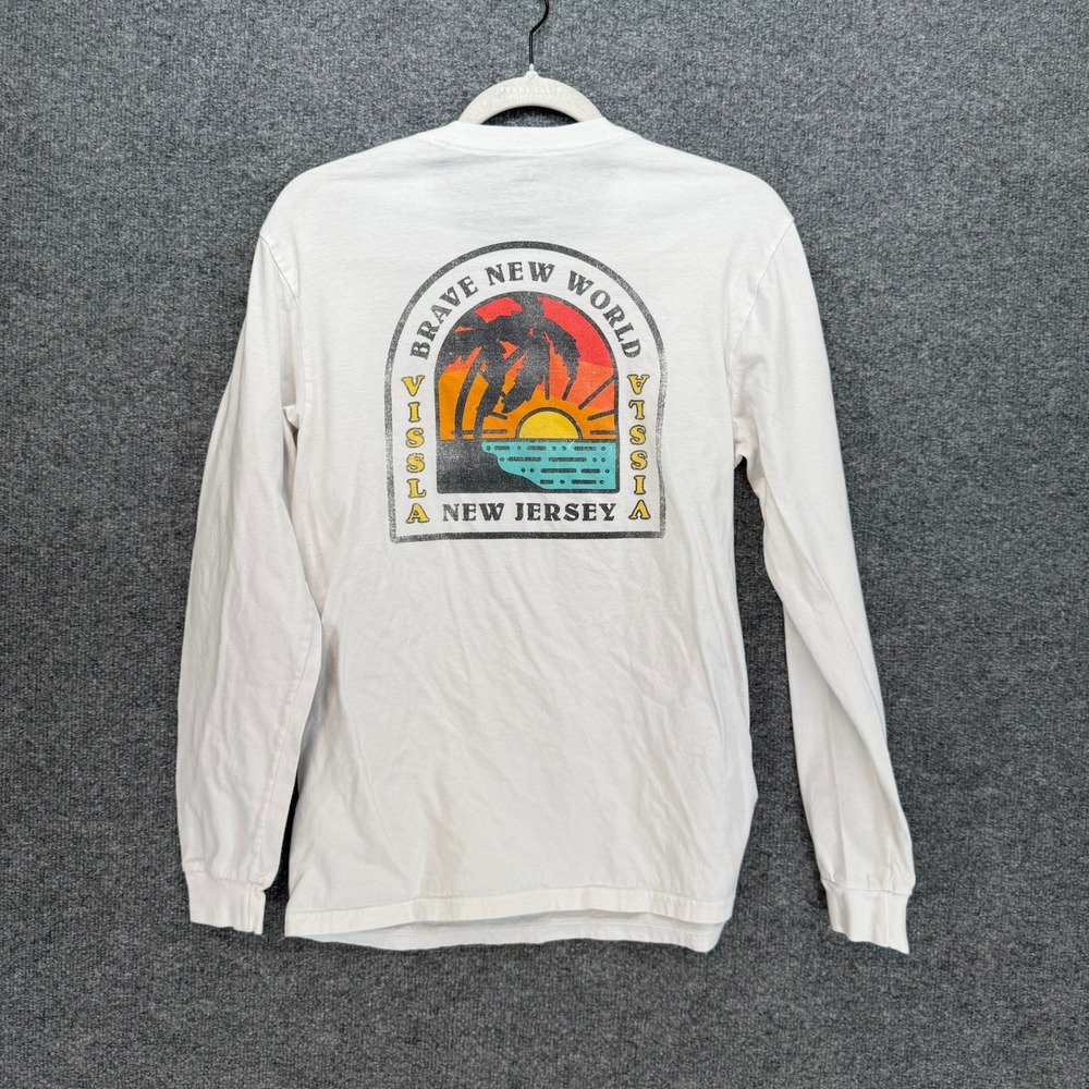 Vissla Long Sleeve Tshirt Mens Small White Brave New World Graphic Surf Tee